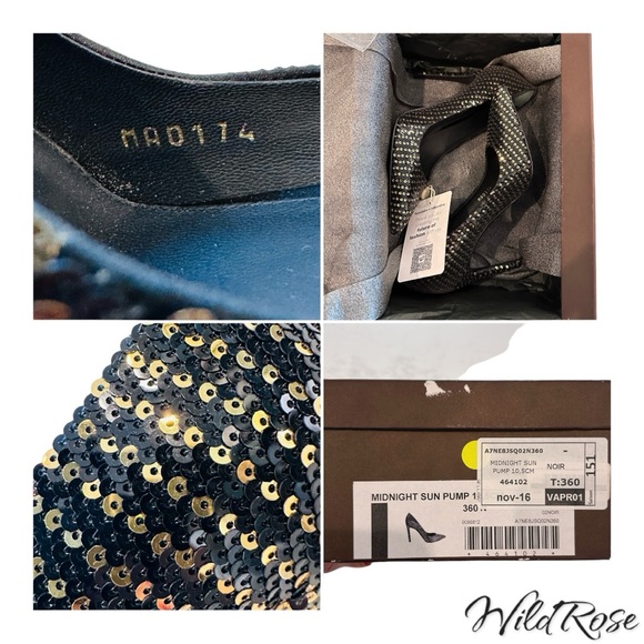 Louis Vuitton LV ‘Midnight Sun’ Black & Gold Sequins Pointy Toe Leather Pumps 36 - Picture 14 of 16